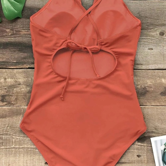 Cupshe Terracotta/Orange Halter One Piece Swimsuit - Picture 3 of 5